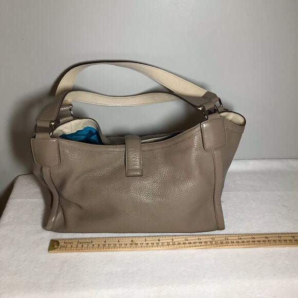 A.D.M.J. Made in Japan tan leather shoulder bag purse tote snap closure luxury - Picture 4 of 16